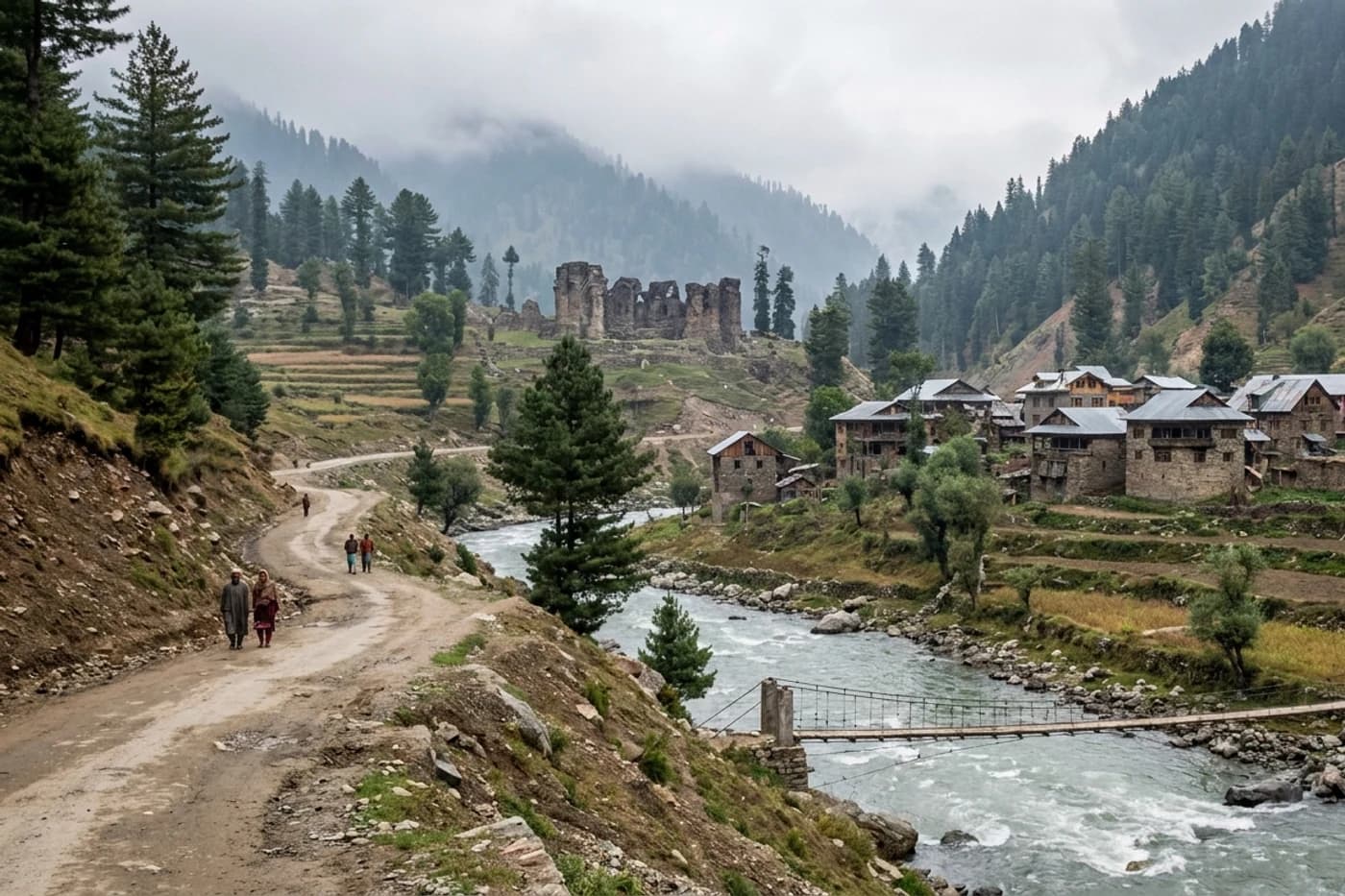Teetwal and return, Kashmir — route landscape created for this tour guide